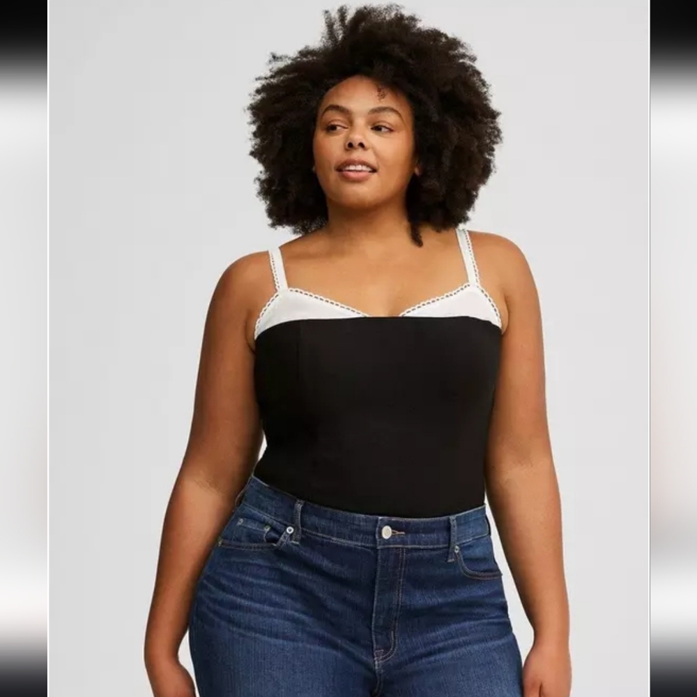 Torrid Black And White Bengaline Bustier Cami Dark Academia Coquette Size 4